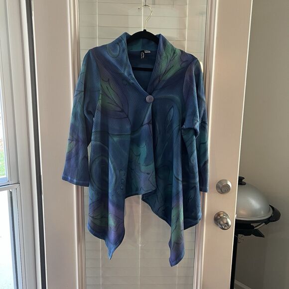 Winter Sun Poncho Cardigan Small Shibori Lagenlook Oversized Ribbed Art To Wear - Picture 1 of 6